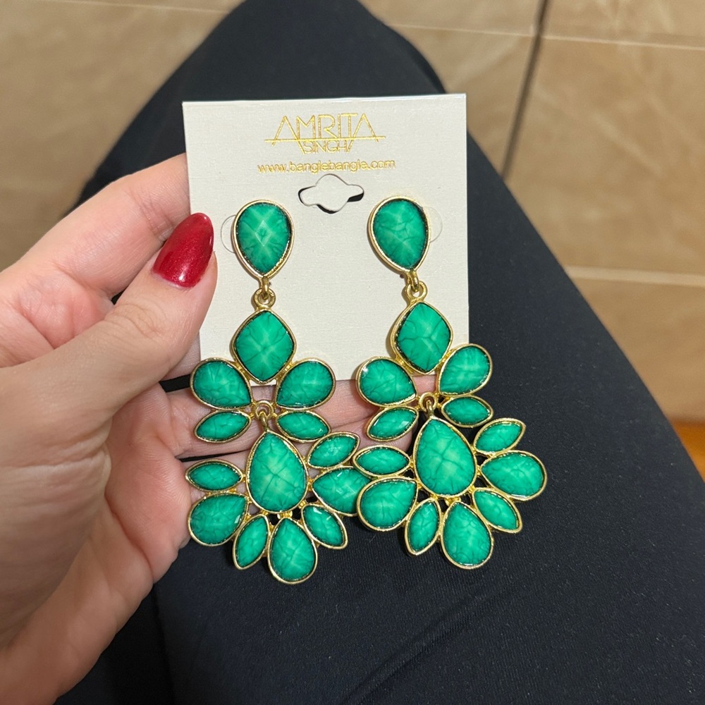 Amrita Singh Teal and Gold Drop Earrings